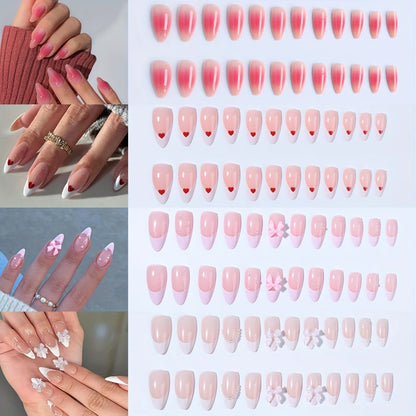 YelloTee 96pcs French almond short press-on nails with DIY nail tools, perfect for women and girls in INS style