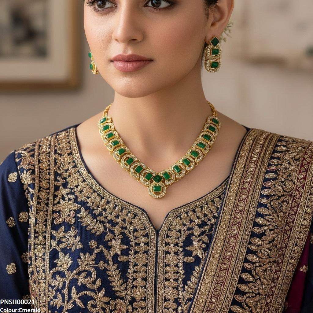 Yellotee FRN Rectangle Round Necklace Set Elegant Jewelry