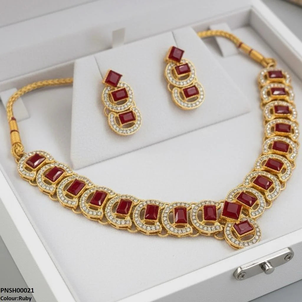 Yellotee FRN Rectangle Round Necklace Set Elegant Jewelry