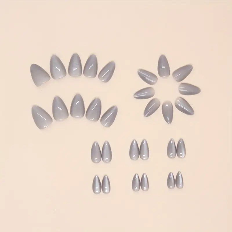 Gray Cat Eye Short Almond Press-On Nails – Full Cover Fake Nails for Women and Girls by YelloTee