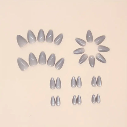Gray Cat Eye Short Almond Press-On Nails – Full Cover Fake Nails for Women and Girls by YelloTee