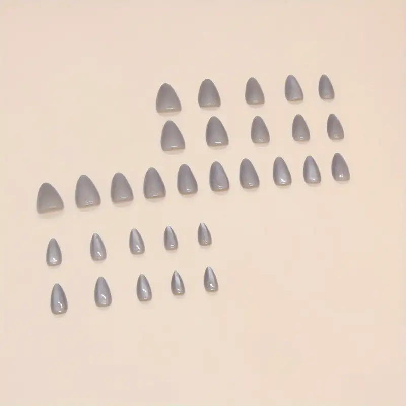 Gray Cat Eye Short Almond Press-On Nails – Full Cover Fake Nails for Women and Girls by YelloTee