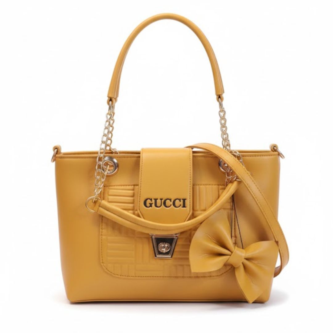 Yellotee Gucci Yellow Leather Handbag with Bow Design