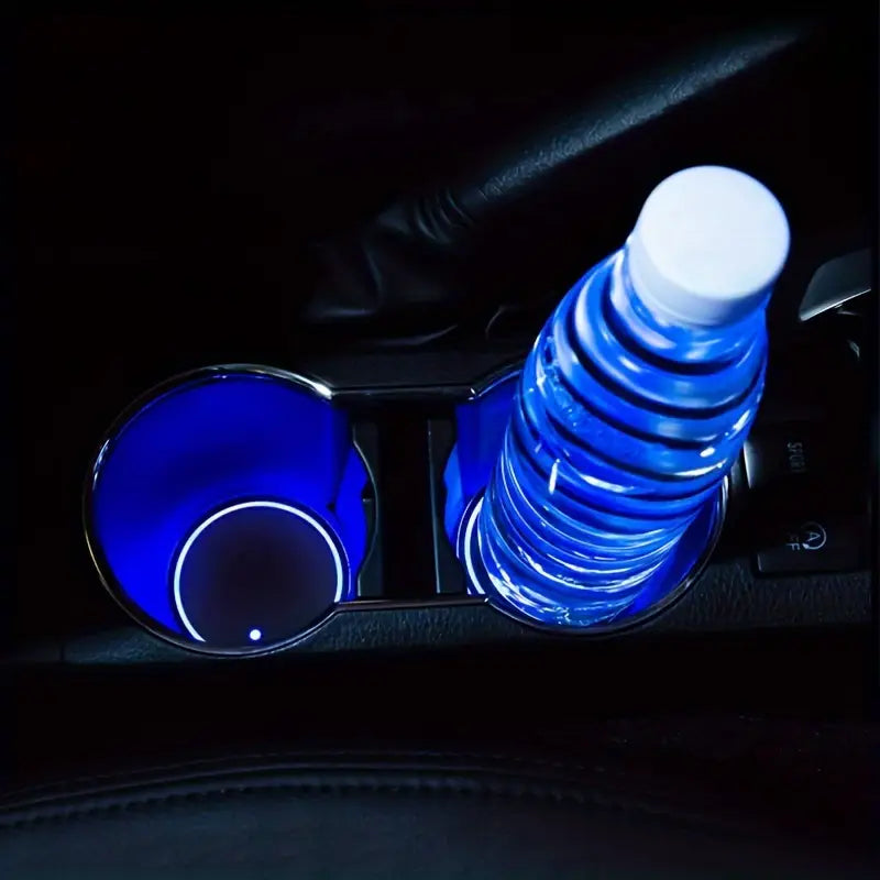 LED car cup holder light with 7 color options and USB charging for car interior decor