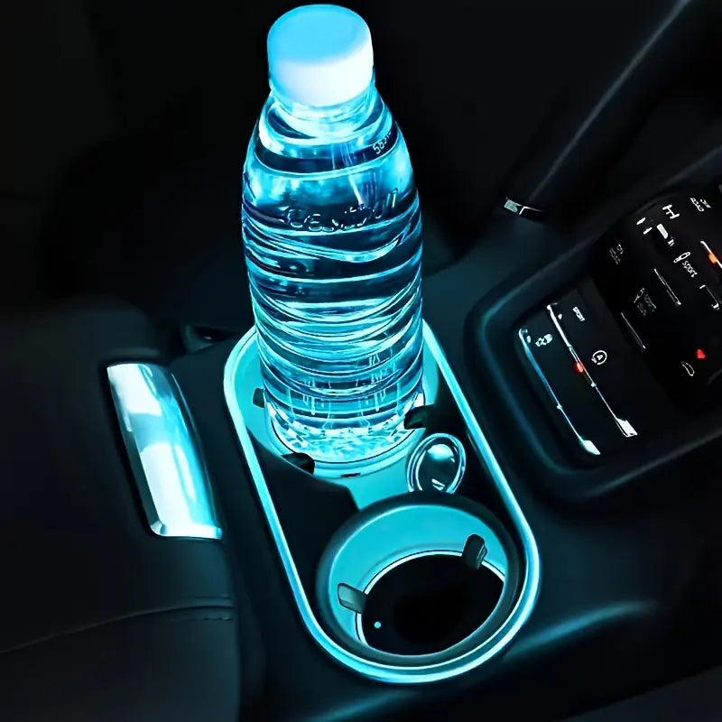 LED car cup holder light with 7 color options and USB charging for car interior decor