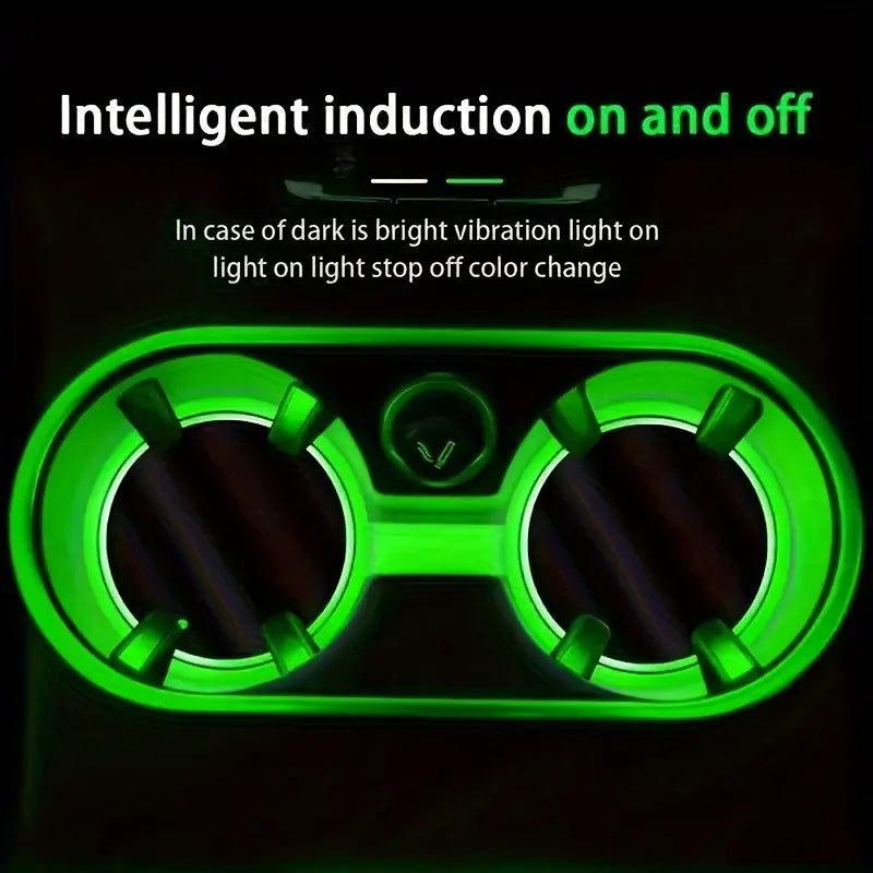 LED car cup holder light with 7 color options and USB charging for car interior decor