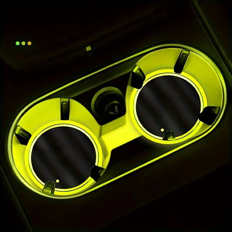 LED car cup holder light with 7 color options and USB charging for car interior decor