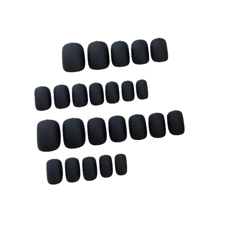 YelloTee 24pcs matte black medium square press-on nails with full coverage, solid color manicure for women
