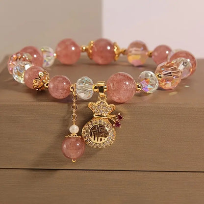 Yellotee Pink Beaded Bracelet with Golden Accents for Women