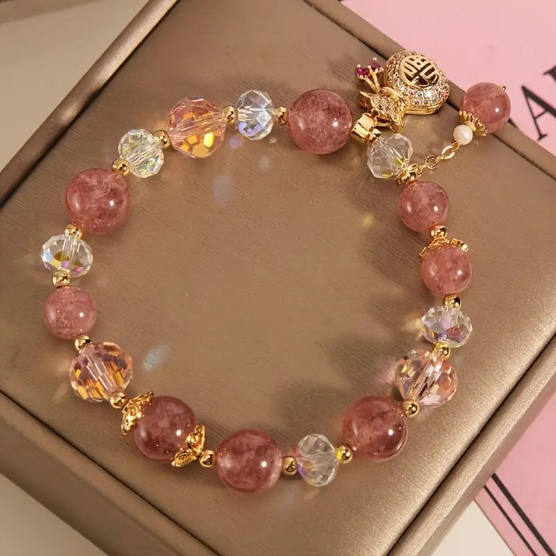 Yellotee Pink Beaded Bracelet with Golden Accents for Women