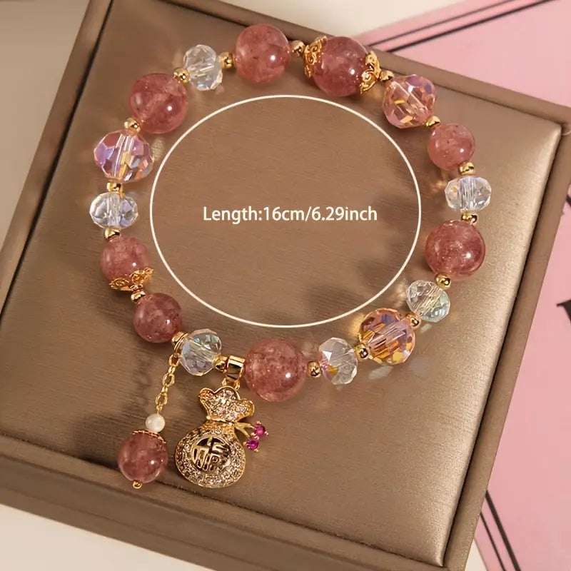 Yellotee Pink Beaded Bracelet with Golden Accents for Women