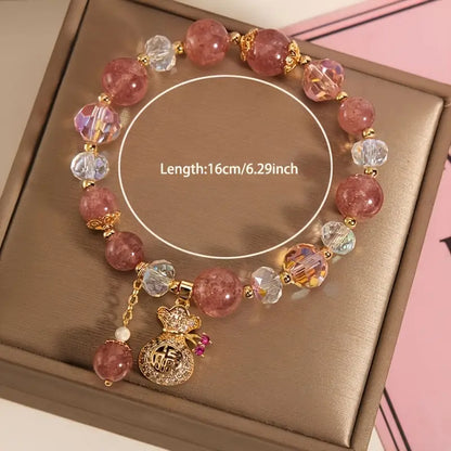 Yellotee Pink Beaded Bracelet with Golden Accents for Women