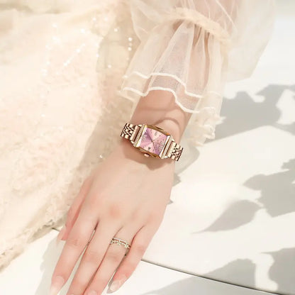 Yellotee POEDAGAR Elegant Square Women’s Watch Pink Dial Stainless Steel