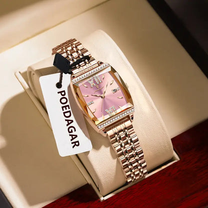 Yellotee POEDAGAR Elegant Square Women’s Watch Pink Dial Stainless Steel