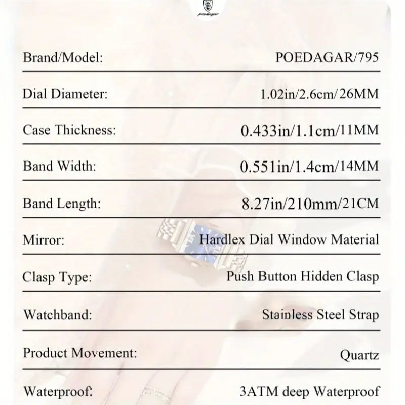 Yellotee POEDAGAR Elegant Square Women’s Watch Pink Dial Stainless Steel