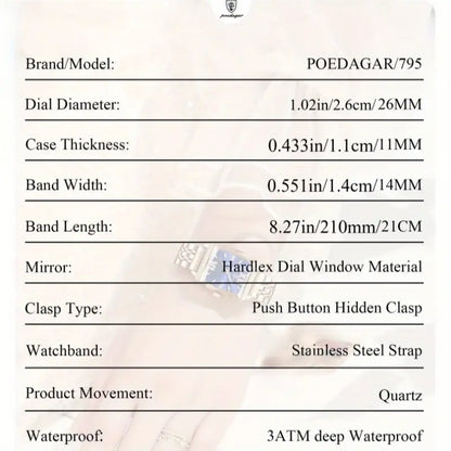 Yellotee POEDAGAR Elegant Square Women’s Watch Pink Dial Stainless Steel