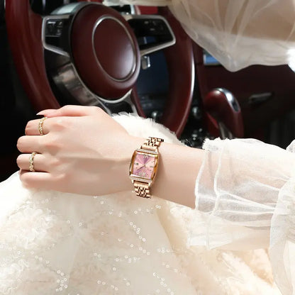 Yellotee POEDAGAR Elegant Square Women’s Watch Pink Dial Stainless Steel