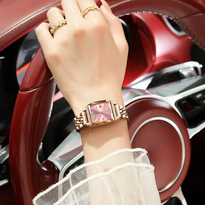 Yellotee POEDAGAR Elegant Square Women’s Watch Pink Dial Stainless Steel