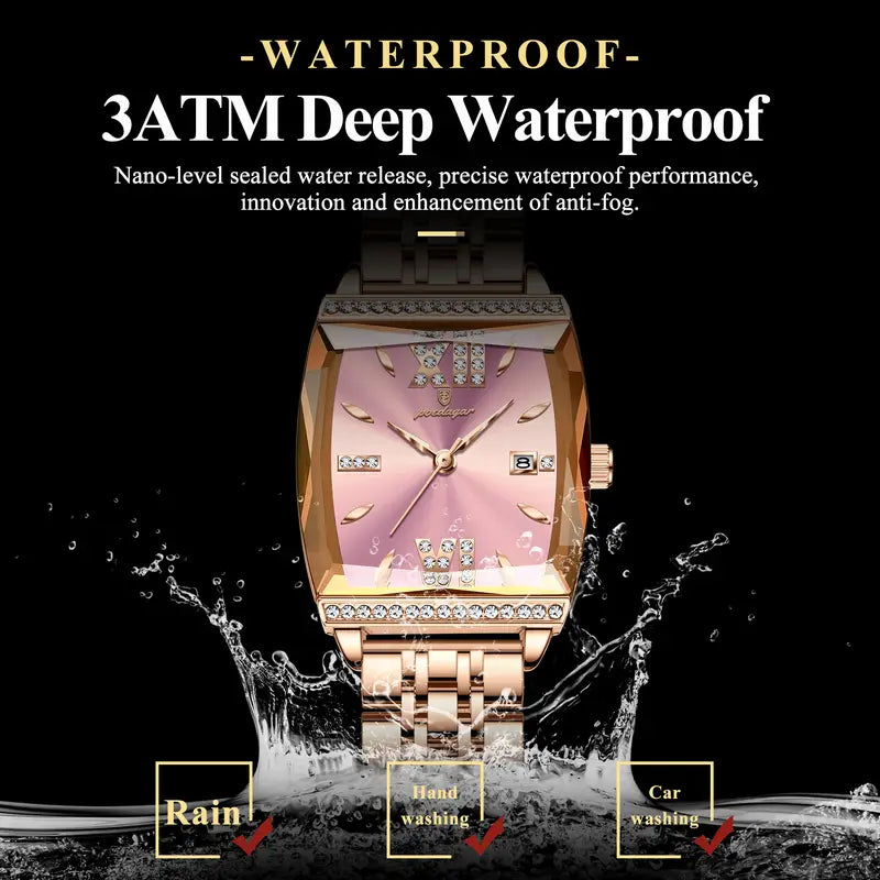 Yellotee POEDAGAR Elegant Square Women’s Watch Pink Dial Stainless Steel