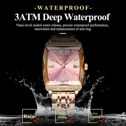 Yellotee POEDAGAR Elegant Square Women’s Watch Pink Dial Stainless Steel