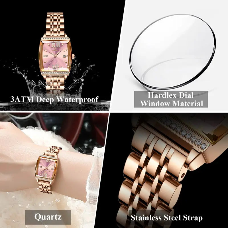 Yellotee POEDAGAR Elegant Square Women’s Watch Pink Dial Stainless Steel