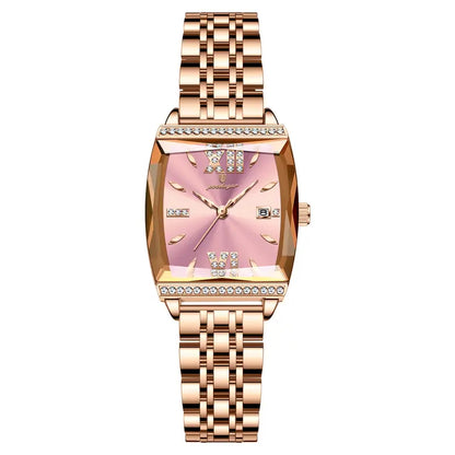 Yellotee POEDAGAR Elegant Square Women’s Watch Pink Dial Stainless Steel