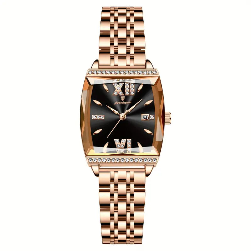 Yellotee POEDAGAR Elegant Square Women’s Watch Pink Dial Stainless Steel