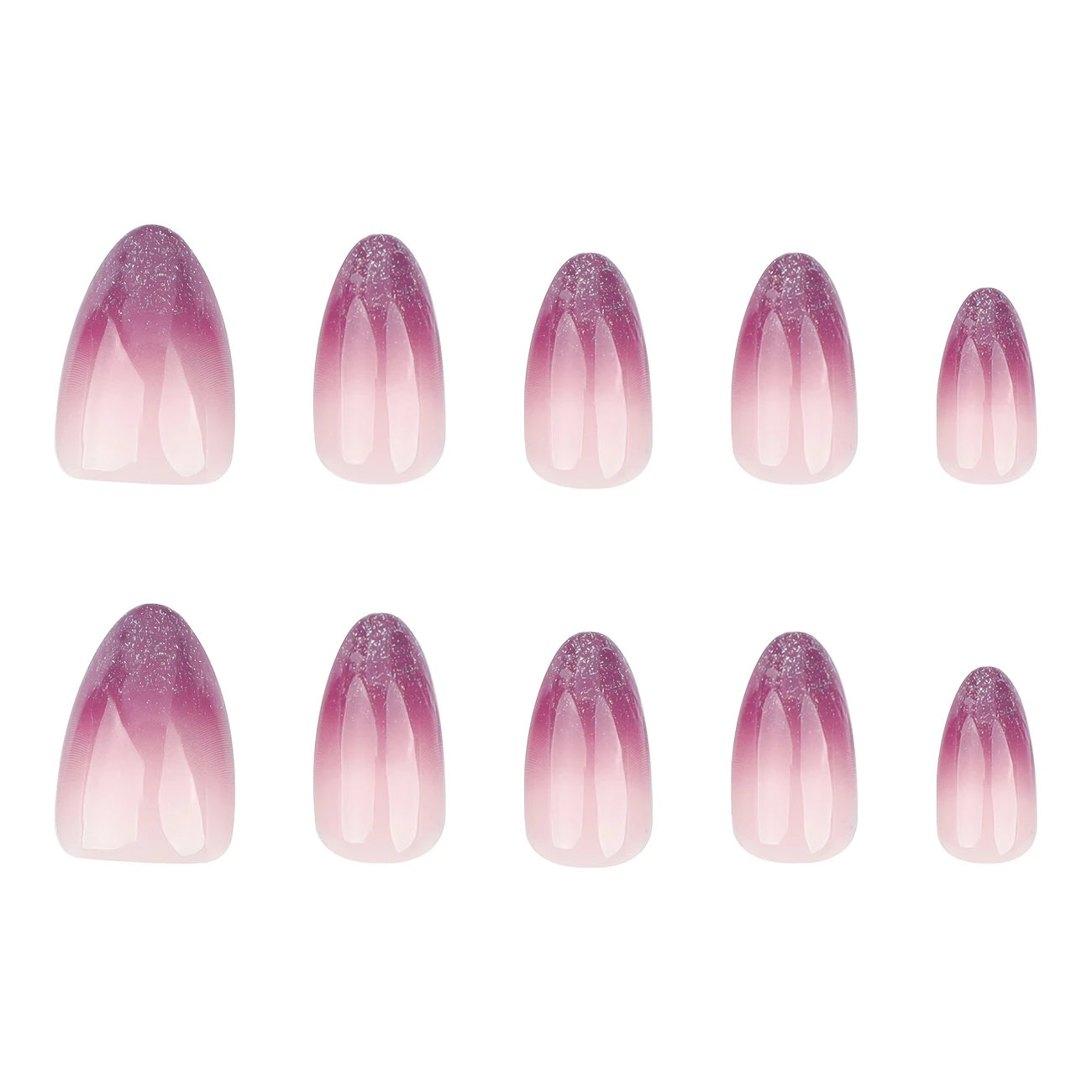 elloTee 24pcs almond-shaped short press-on nails with purple gradient glossy finish in French minimalist style