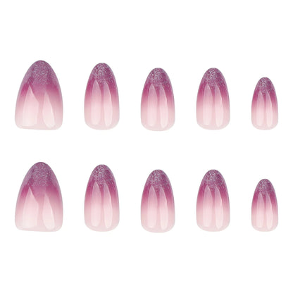 elloTee 24pcs almond-shaped short press-on nails with purple gradient glossy finish in French minimalist style