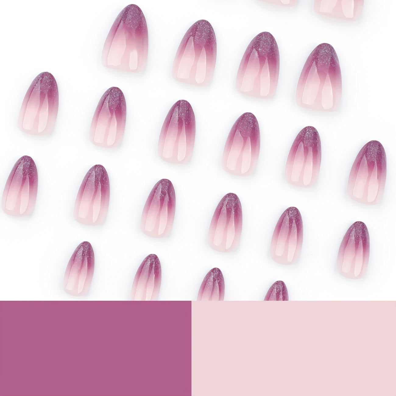 elloTee 24pcs almond-shaped short press-on nails with purple gradient glossy finish in French minimalist style