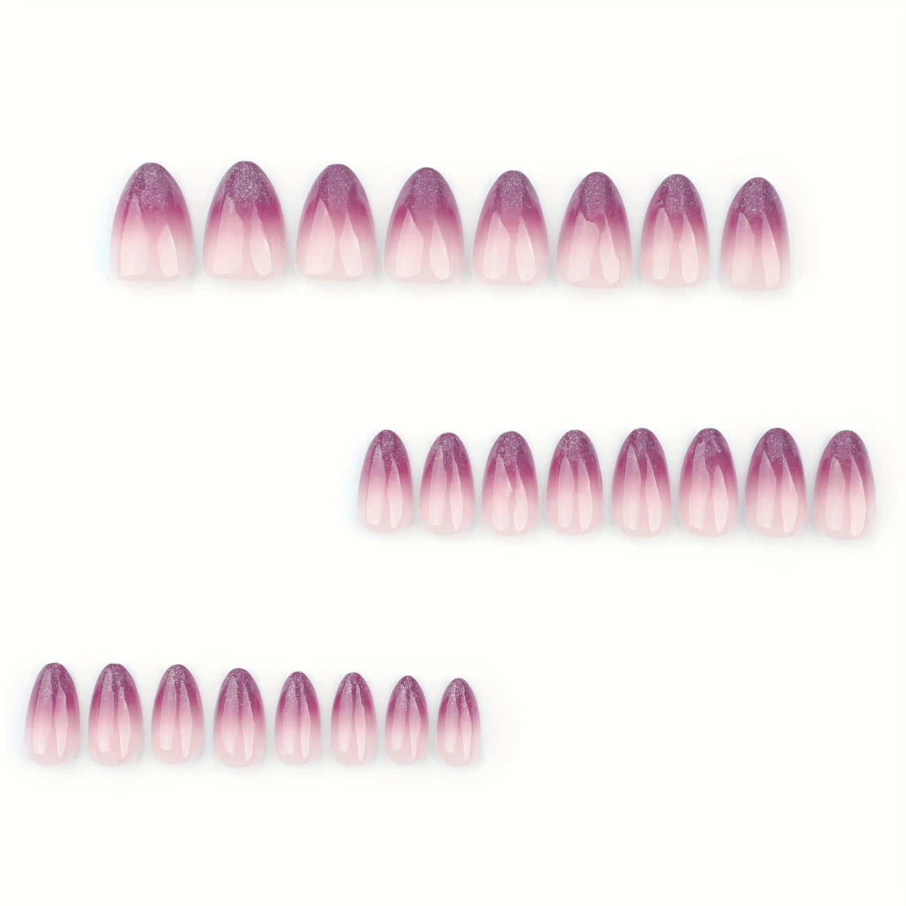 elloTee 24pcs almond-shaped short press-on nails with purple gradient glossy finish in French minimalist style