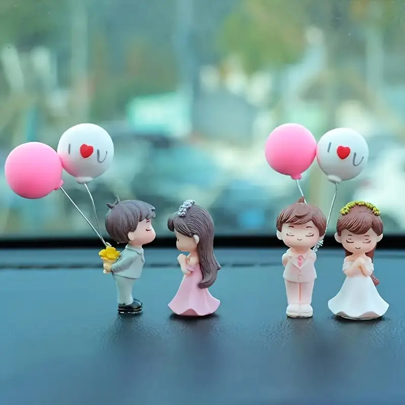 Romantic Couple Car Dashboard Ornament with Heart Balloons – PVC Love Decor