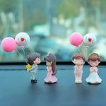 Romantic Couple Car Dashboard Ornament with Heart Balloons – PVC Love Decor