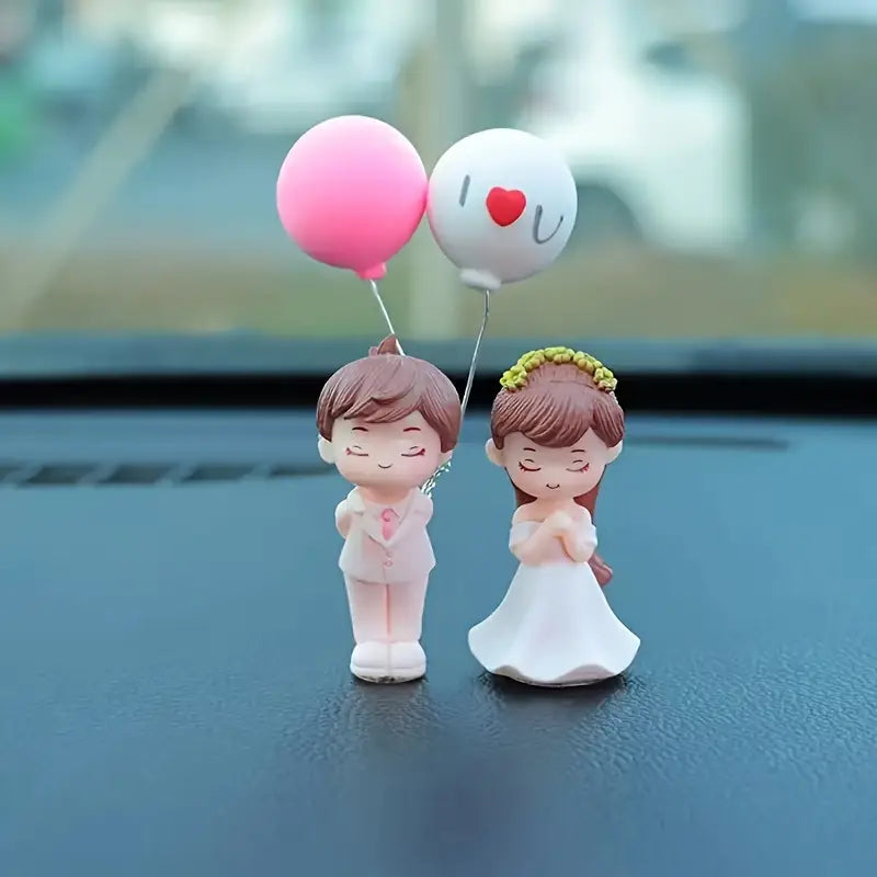 Romantic Couple Car Dashboard Ornament with Heart Balloons – PVC Love Decor