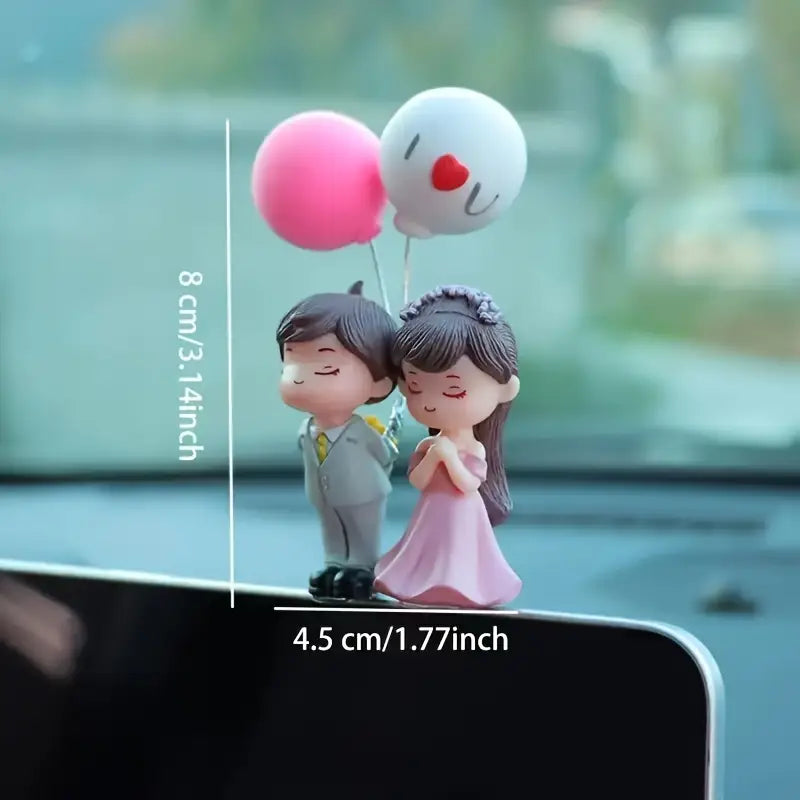 Romantic Couple Car Dashboard Ornament with Heart Balloons – PVC Love Decor
