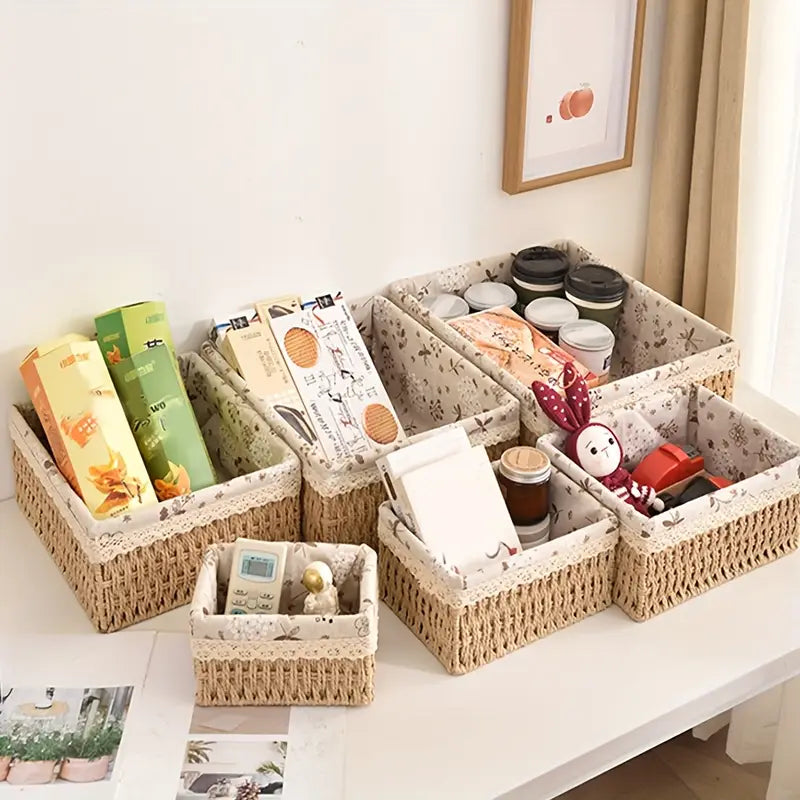 3-piece rope woven storage baskets in small, medium, and large sizes for home and office use