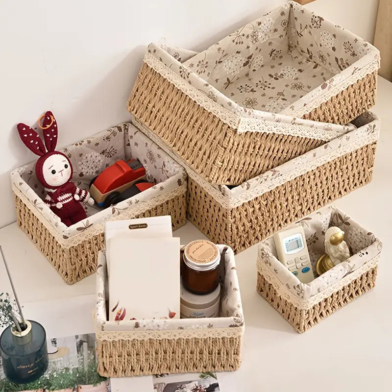 3-piece rope woven storage baskets in small, medium, and large sizes for home and office use