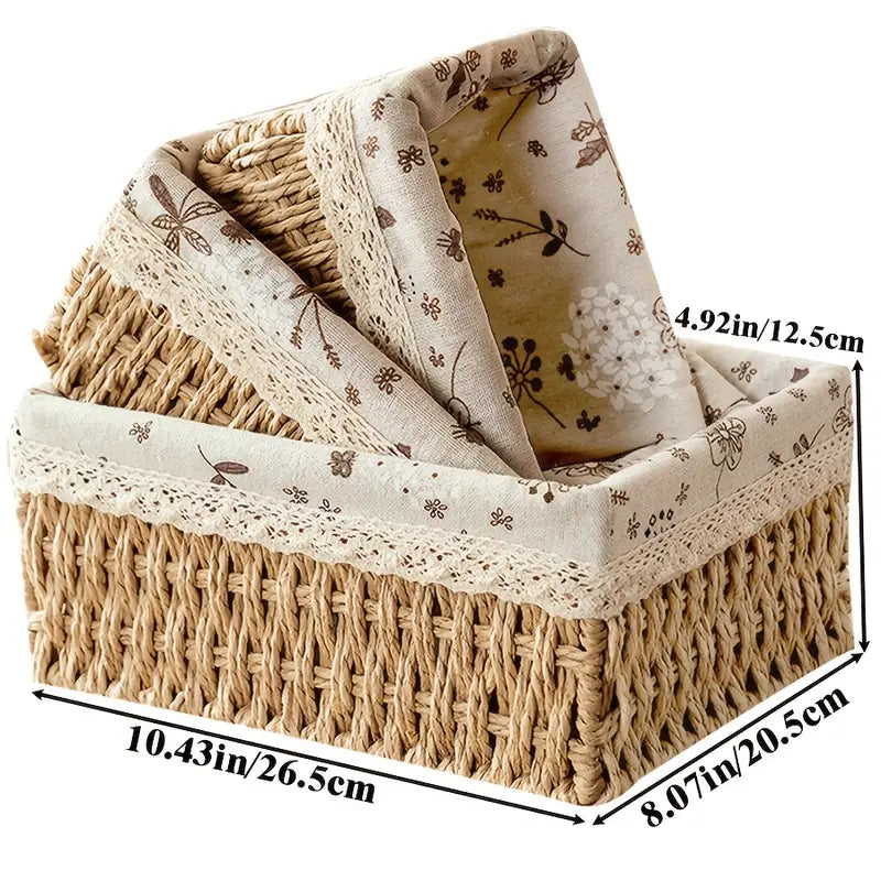 3-piece rope woven storage baskets in small, medium, and large sizes for home and office use