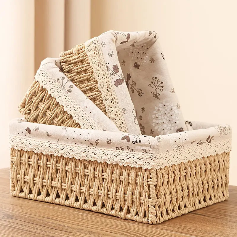 3-piece rope woven storage baskets in small, medium, and large sizes for home and office use