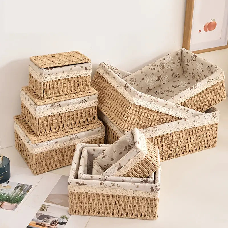 3-piece rope woven storage baskets in small, medium, and large sizes for home and office use