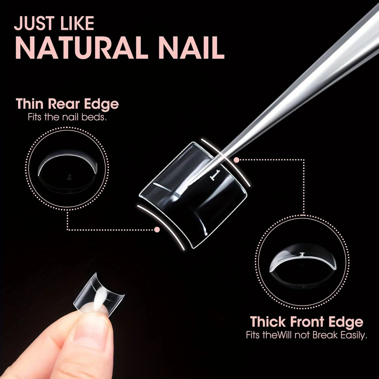 YelloTee 100pcs short square clear half cover false nail tips for acrylic extensions and French style manicure