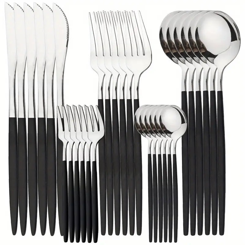 0-piece mirror-polished stainless steel cutlery set with knife, fork, and spoon