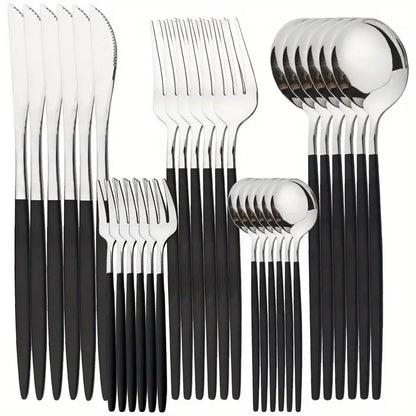 0-piece mirror-polished stainless steel cutlery set with knife, fork, and spoon