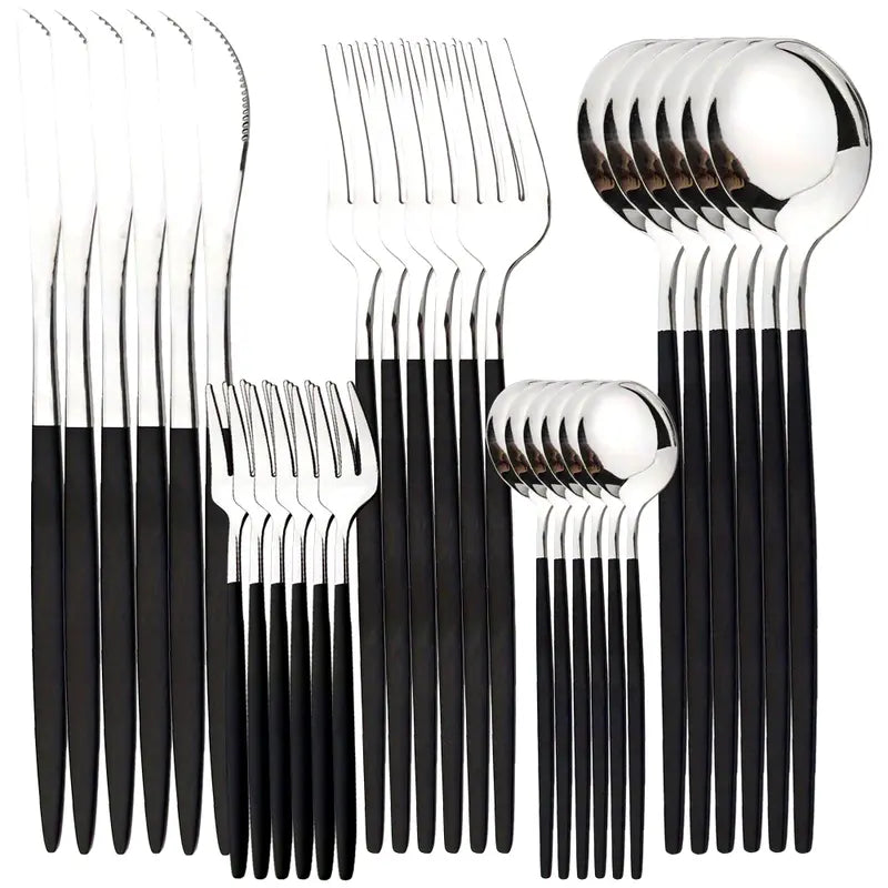 0-piece mirror-polished stainless steel cutlery set with knife, fork, and spoon