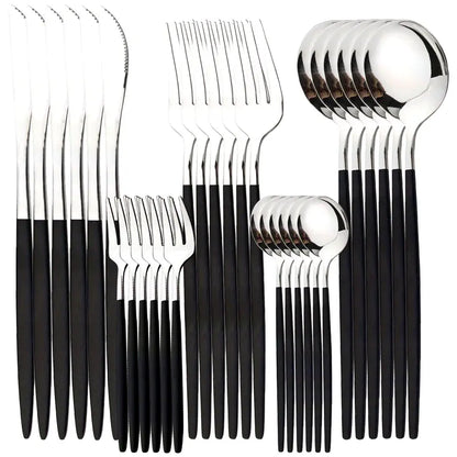 0-piece mirror-polished stainless steel cutlery set with knife, fork, and spoon