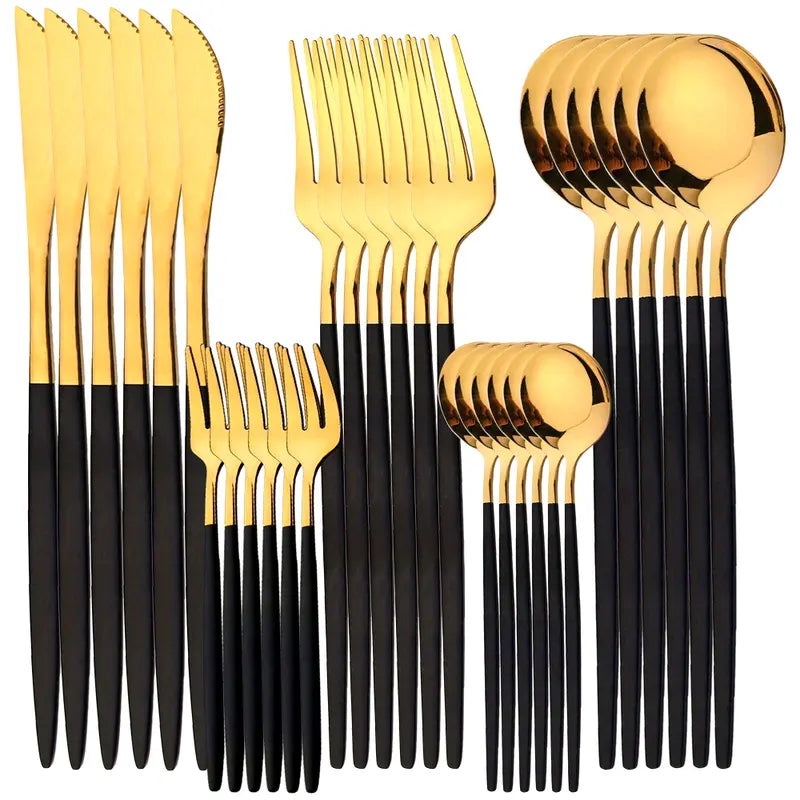 0-piece mirror-polished stainless steel cutlery set with knife, fork, and spoon