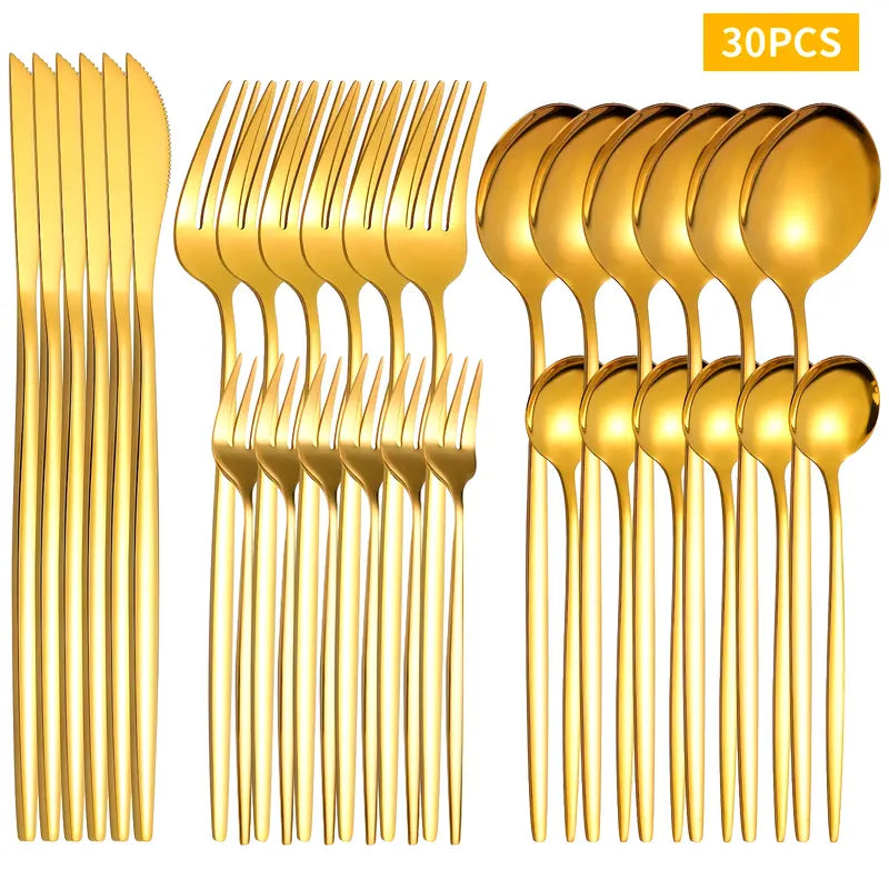 0-piece mirror-polished stainless steel cutlery set with knife, fork, and spoon