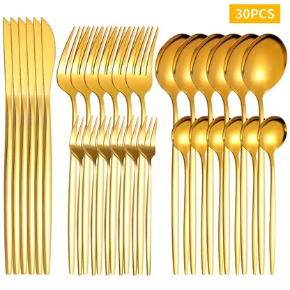 0-piece mirror-polished stainless steel cutlery set with knife, fork, and spoon
