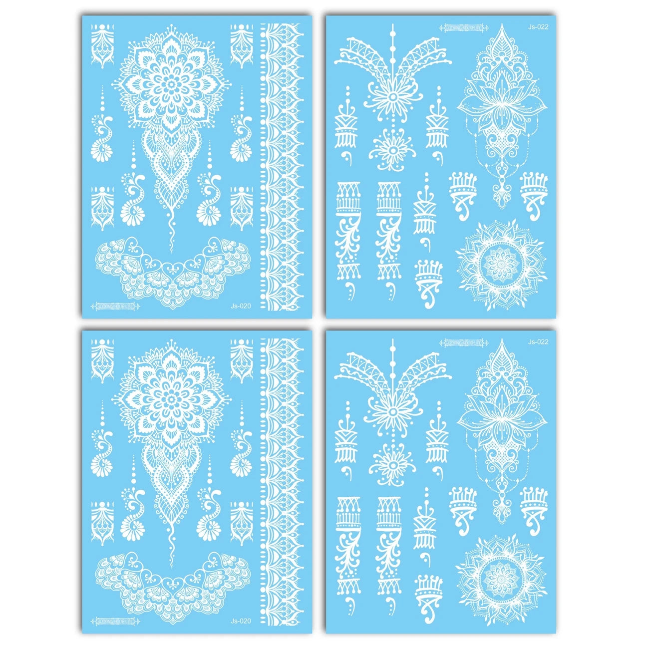 Waterproof white henna stickers by YelloTee for temporary mehndi tattoos, perfect for weddings, Eid, and festive occasions.