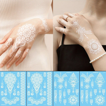 Waterproof white henna stickers by YelloTee for temporary mehndi tattoos, perfect for weddings, Eid, and festive occasions.